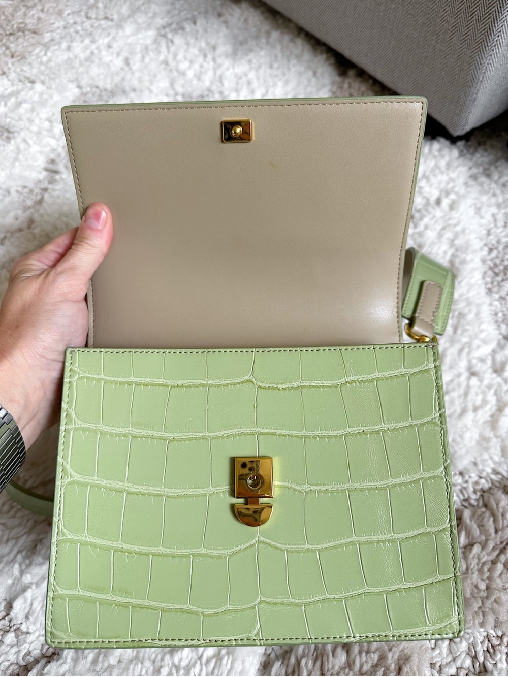 JW PEI green croc embossed shoulder crossbody bag - Picture 9 of 13